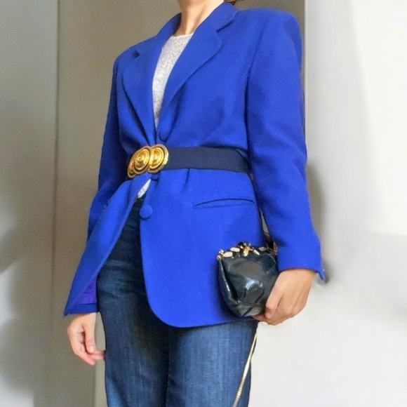 Bloomingdale’s Cobalt Blue Wool Blazer Jacket VTG 80s Fitted Blazer Small - Picture 1 of 13